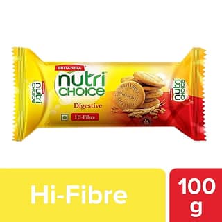 Britannia Nutrichoice Digestive High Fibre Biscuits - Made From Whole Wheat & Bran, Healthy Snack, 100 G
