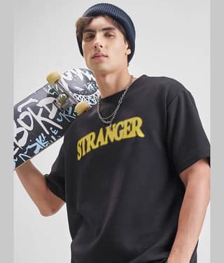 Highlander Men Cotton Blend Relaxed Fit Printed T-Shirt ( Black )