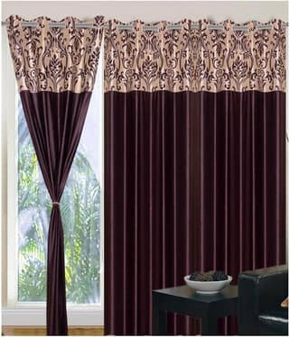 Panipat Textile Hub Printed Semi-Transparent Eyelet Door Curtain 7 ft Pack of 2 -Brown