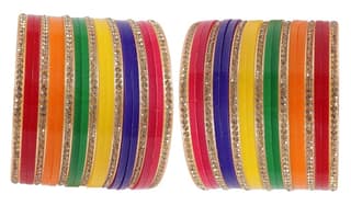 NMII Acrylic (Plastic) with Zircon Gemstone Studded worked Glossy Finished Bangle Set For Women and Girls