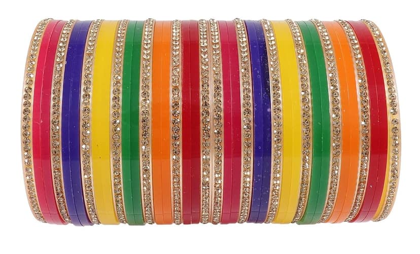 NMII Acrylic (Plastic) with Zircon Gemstone Studded worked Glossy Finished Bangle Set For Women and Girls view 3