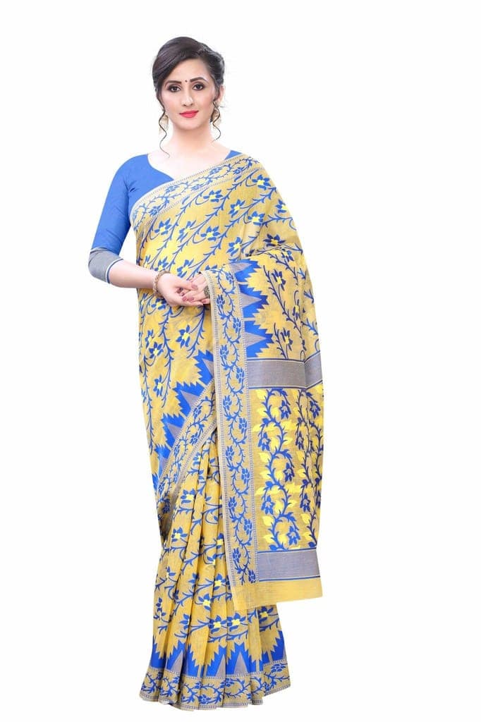 Silk Zone Women's Jamdani Cotton Blend Woven Saree