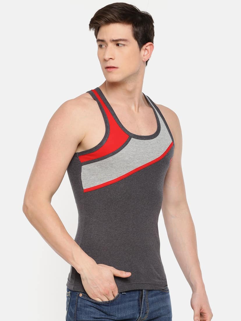 Men's Assorted Pack of 2 Solid Combed Cotton Racerback Styled Gym Vest view 2