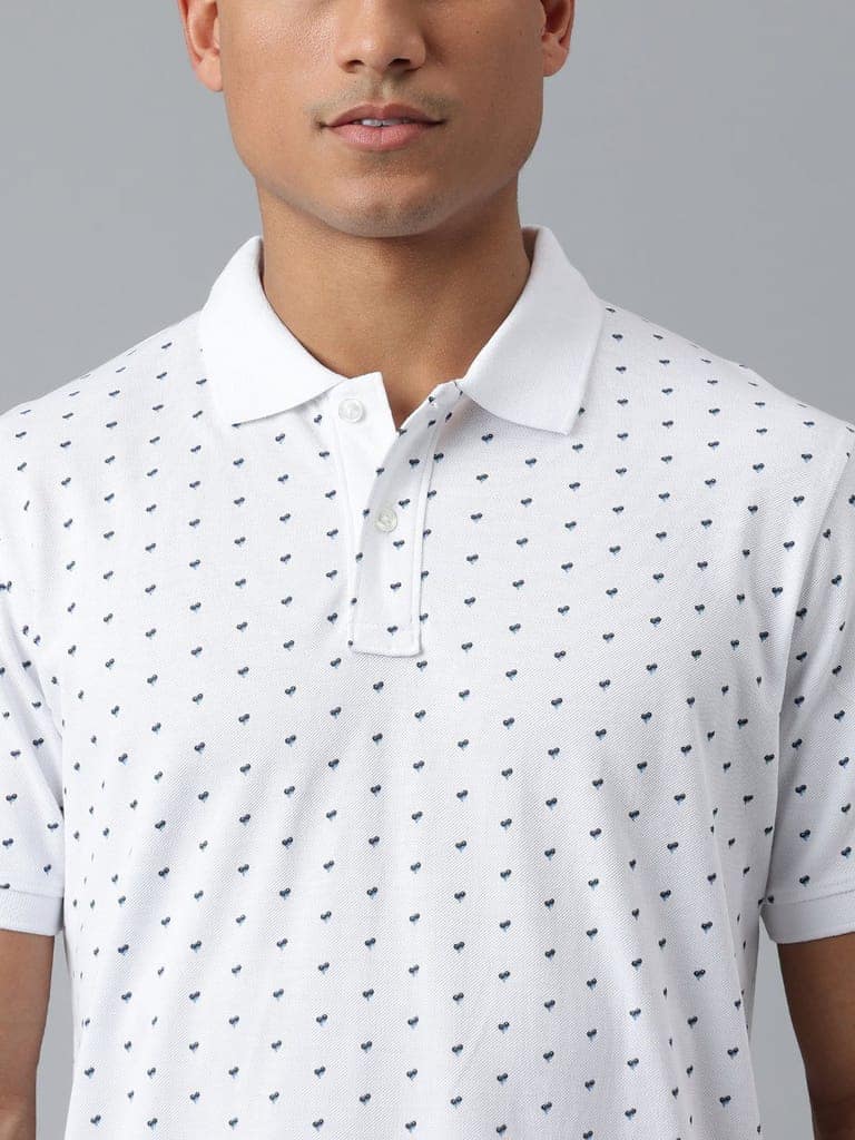 Men White Dotted Regular Fit Polo Neck T-Shirt view 8