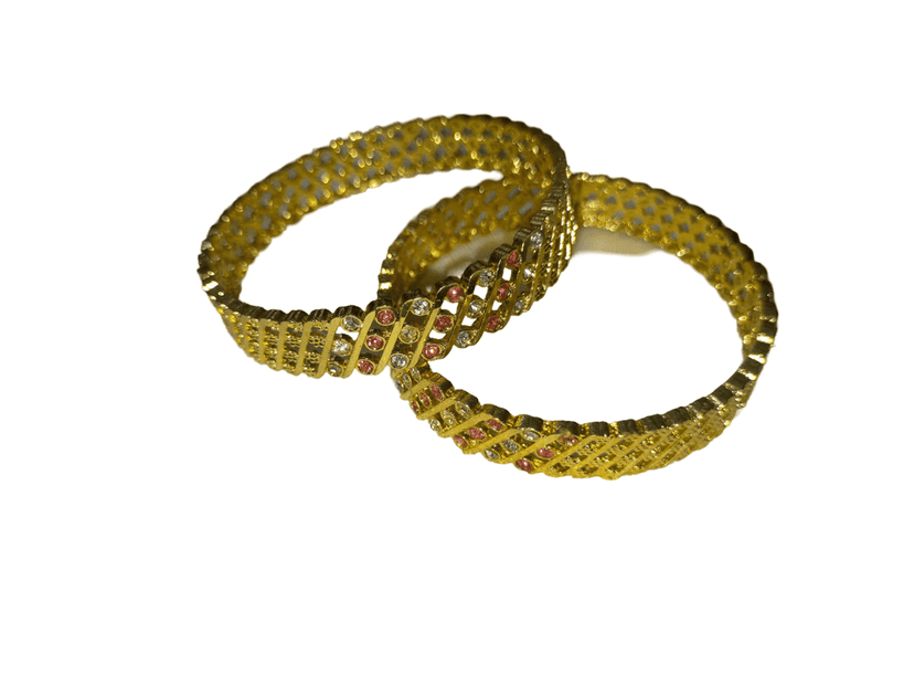 Gold Plated Pink and White Bangle Set view 5