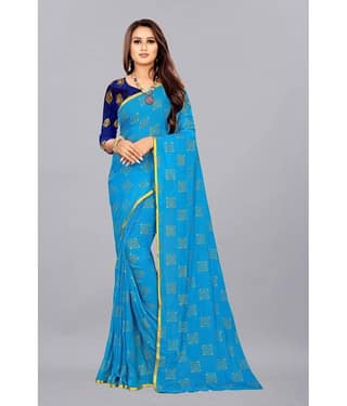 Rhey Chiffon Printed Saree With Unstitched Blouse Piece ( White )