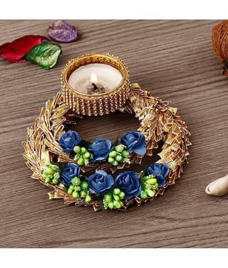 eCraftIndia Multicolour Table Top Iron Tea Light Holder - Pack of 1