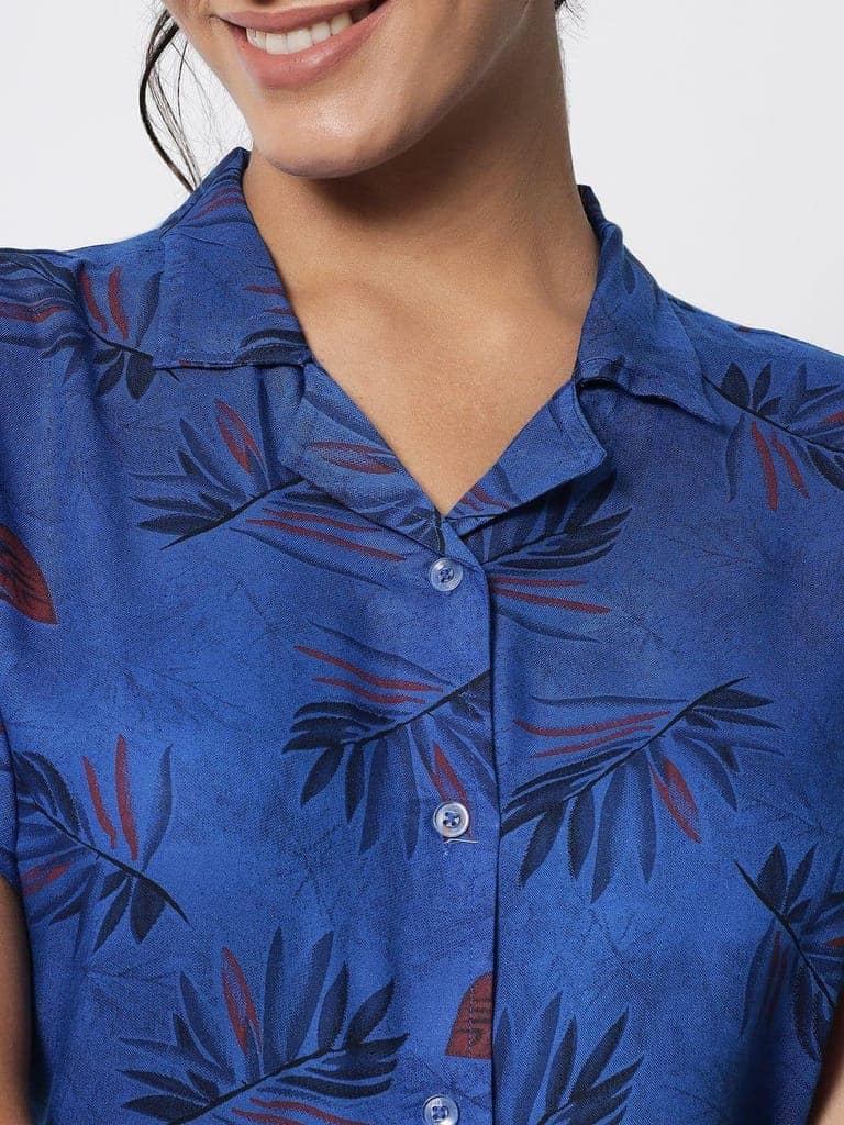 Printed Button Up Navy Nightsuit For Women With Pockets in Pyjamas N75N view 5