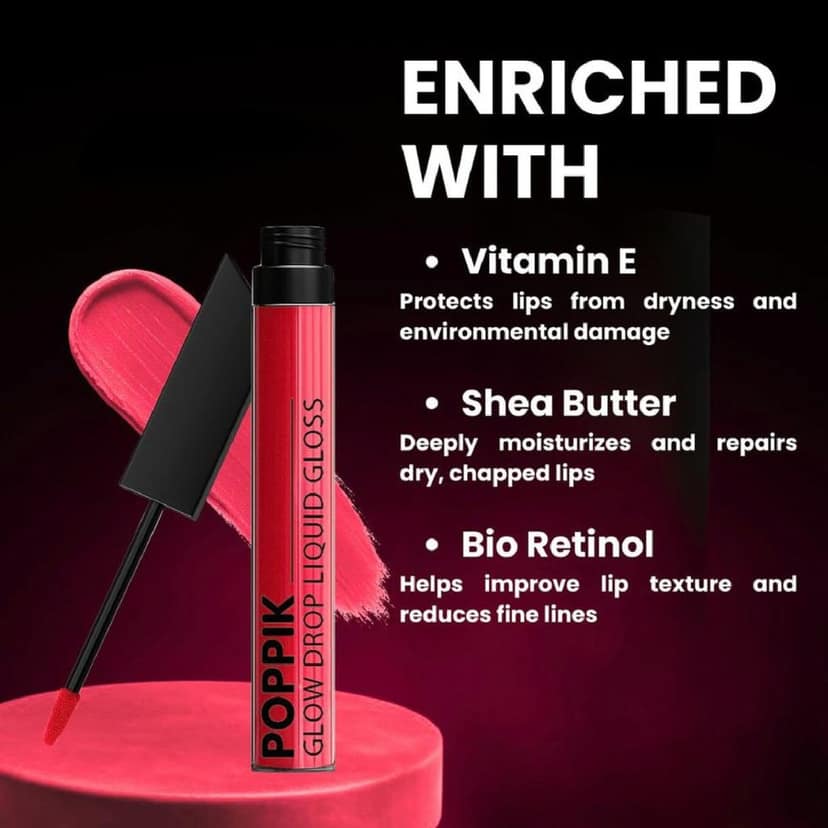 POPPIK Liquid Gloss Lipstick for Women | High Shine, Non Sticky, Moisturizing Lip Color | Smooth Glossy Finish | Party & Everyday Wear Lip Gloss, Ideal for Wedding, Casual Outings, Gifting, 2ML view 3