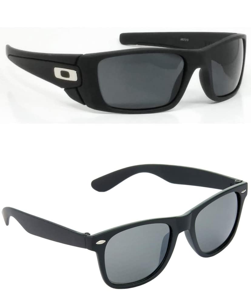 HRINKAR Men Sports Sunglasses Black & Brown Frame, Black & Brown Lens (Medium) - Pack of 2