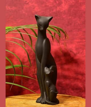 AFTERSTITCH Black cat with baby family idol statue for office home decor Showpiece 21 cm (Pack of 1)
