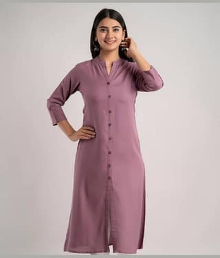 MAUKA - Purple Rayon Women's Front Slit Kurti ( Pack of 1 )