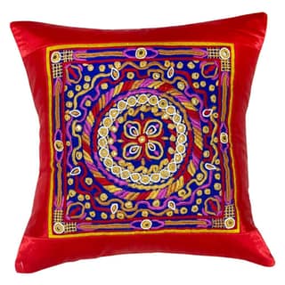 Garvi Gurjari (A Gujarat Govt Enterprise) Red Hand Embroidered Cushion Cover
