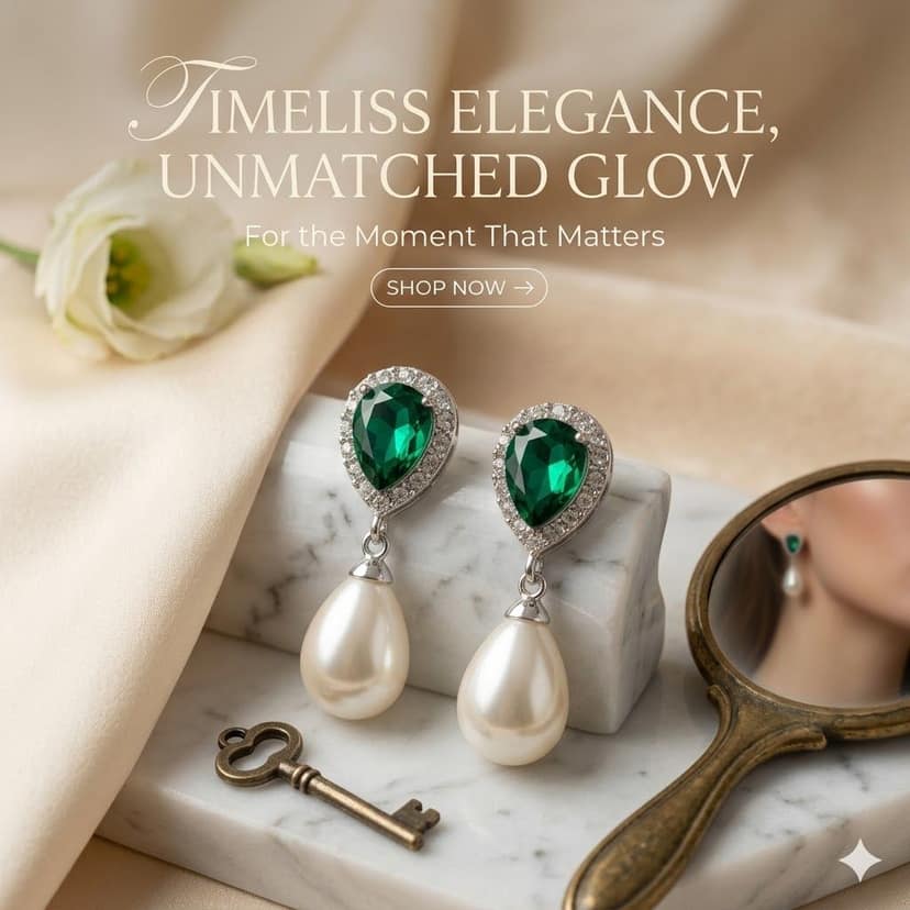 Elegantra Women's Green Crystal Teardrop Pearl Drop Earrings | Elegant CZ Stone Stud Earrings | Party Wear, Wedding & Daily Wear Fashion Jewelry view 2