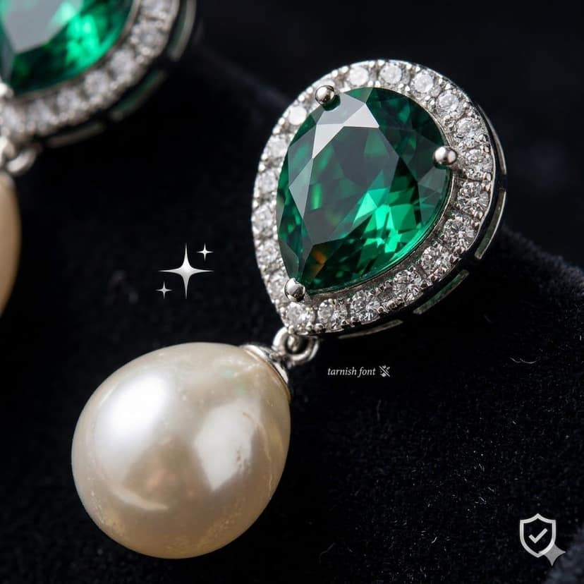 Elegantra Women's Green Crystal Teardrop Pearl Drop Earrings | Elegant CZ Stone Stud Earrings | Party Wear, Wedding & Daily Wear Fashion Jewelry view 4