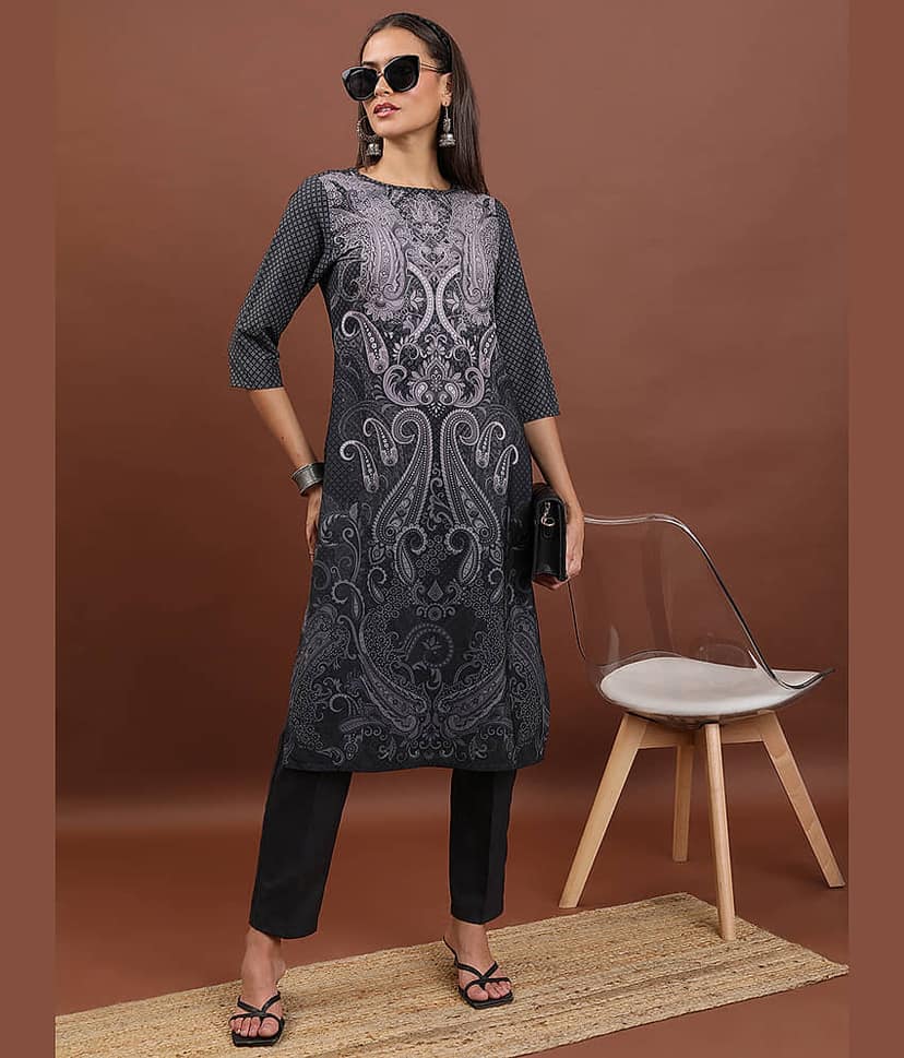 Ketch Polyester Printed Straight Women's Kurti - Black ( Pack of 1 )