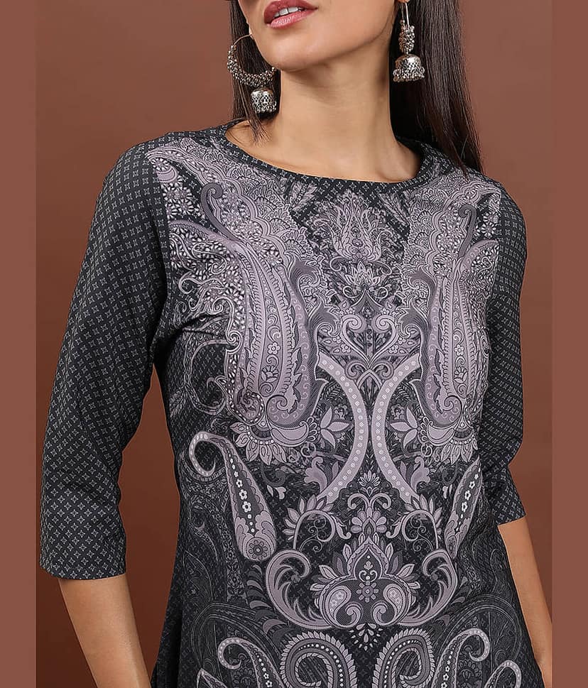 Ketch Polyester Printed Straight Women's Kurti - Black ( Pack of 1 ) view 2