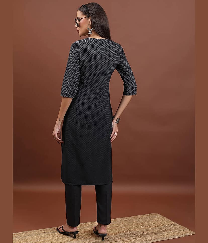 Ketch Polyester Printed Straight Women's Kurti - Black ( Pack of 1 ) view 3