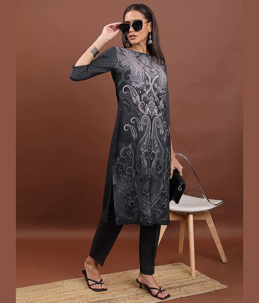 Ketch Polyester Printed Straight Women's Kurti - Black ( Pack of 1 ) view 4