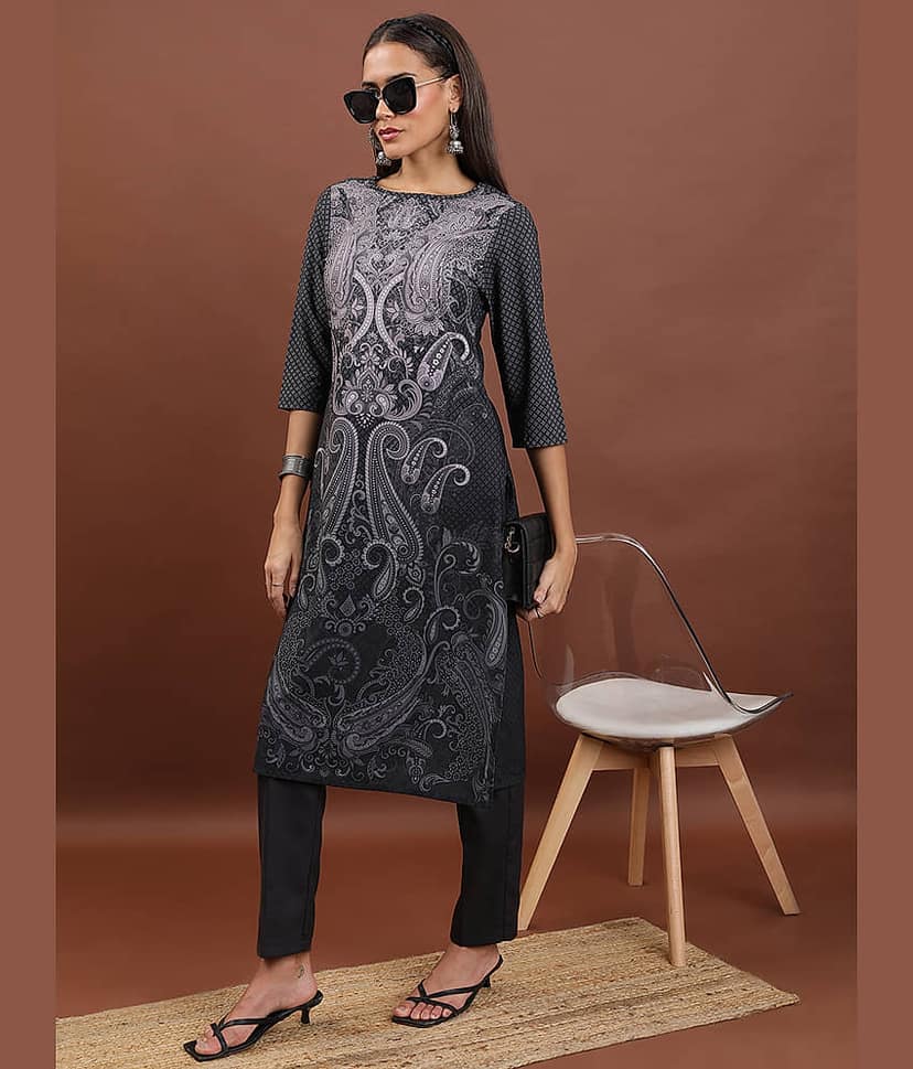 Ketch Polyester Printed Straight Women's Kurti - Black ( Pack of 1 ) view 5
