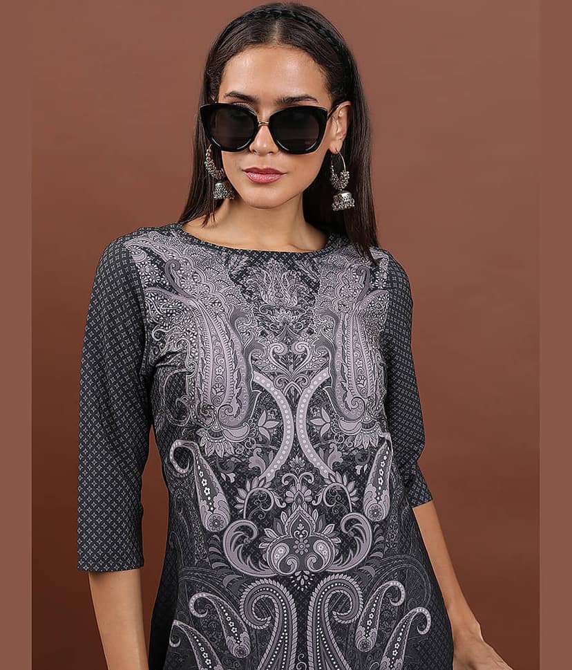 Ketch Polyester Printed Straight Women's Kurti - Black ( Pack of 1 ) view 6