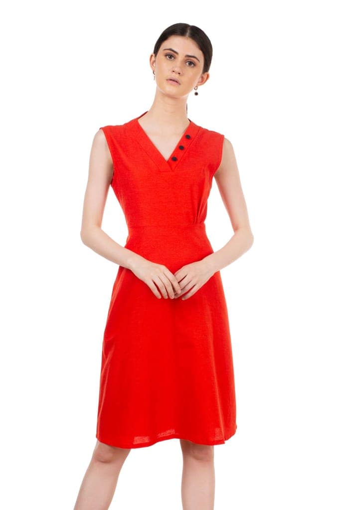 CORAL CRUSH(Redish Orange) A-LINE DRESS view 3