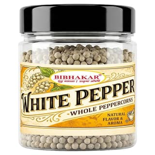 Idukki White Peppercorns 100g - High Piperine Whole Berries from Kerala, India - Airtight PET Jar | Bibhakar Spices - 100 gm - One jar of peppercorns