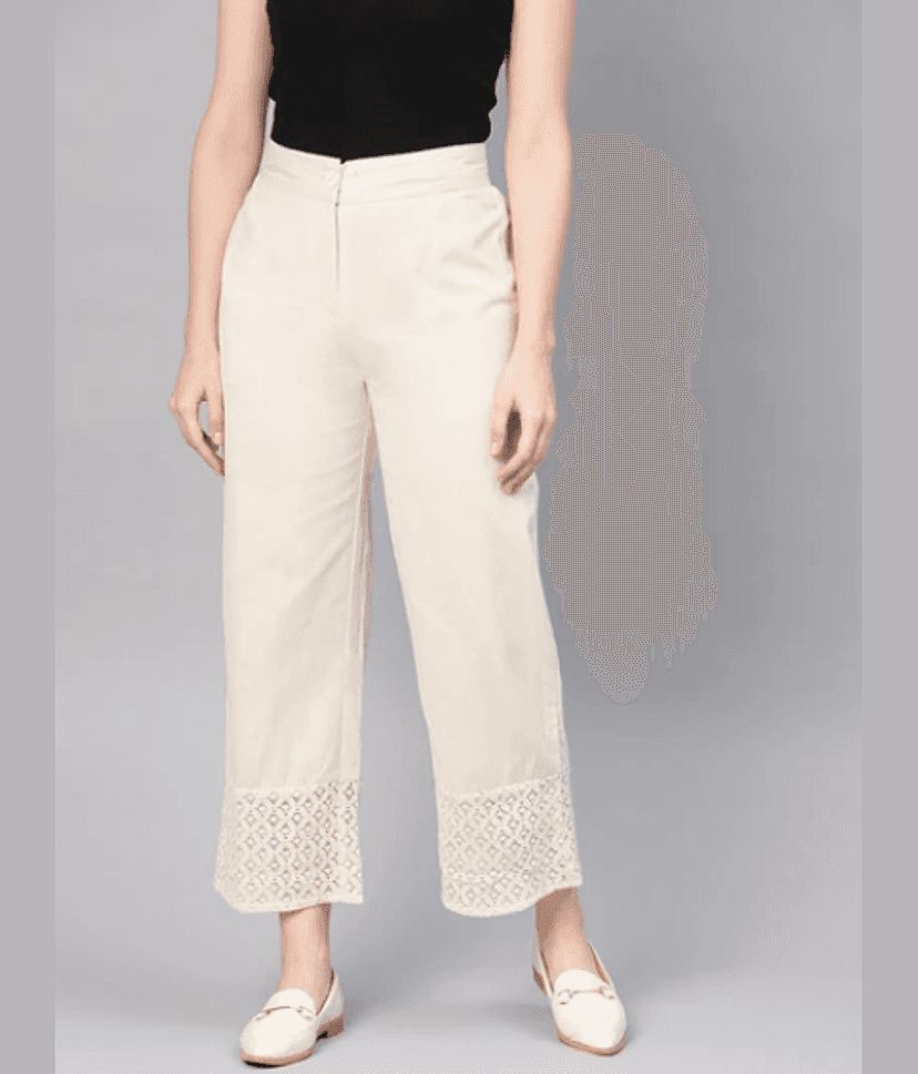 AMIRA'S INDIAN ETHNICWEAR Women Cotton Solid Palazzos ( Off White )
