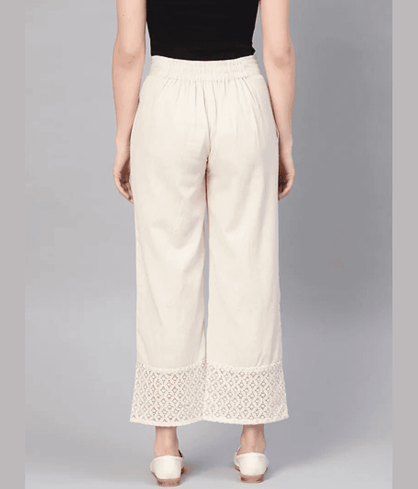 AMIRA'S INDIAN ETHNICWEAR Women Cotton Solid Palazzos ( Off White ) view 2