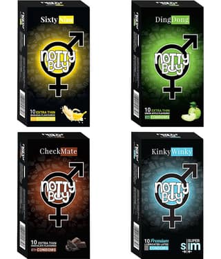 NottyBoy Family Pack Ribs Dots Contour OverTime Chocolate Banana And Fruit Flavoured Condoms - 40 Pcs