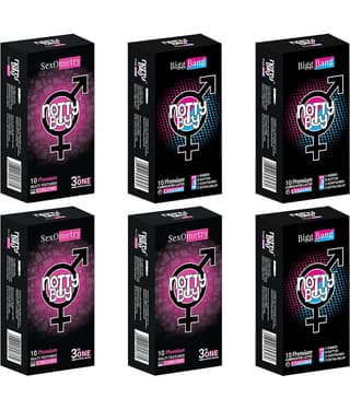 NottyBoy 3 IN 1 & 4 IN 1, Dotted, Ribbed, Long Lasting, Contour Condoms For Men - 60 Units
