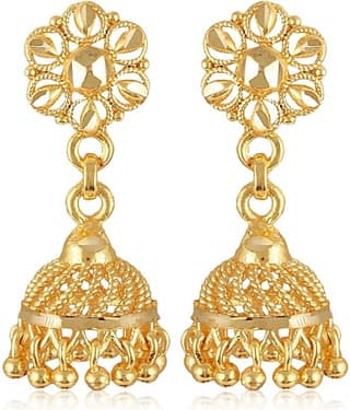 Vighnaharta Golden Jhumki Earrings ( Pack of 1 )