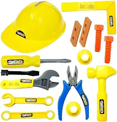 Amitasha Mechanics Helmet Tools Kit Toys for Kids Pretend Play Construction Toy for Boys Girls 3 4 5 6 Years Old Automobile Toolkit for Kids - (Pack of 12 Tools) view 2