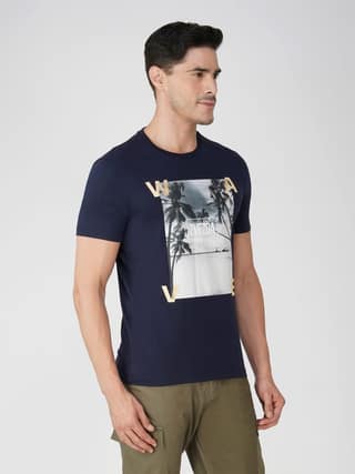Men’s Graphic Print Cotton Tee Euro Fit-Navy