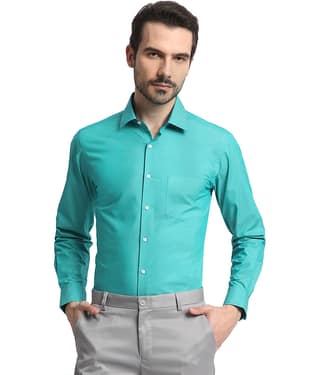 IVOC Men Standard Spread Collar Solid Cotton Slim Fit Formal Shirt