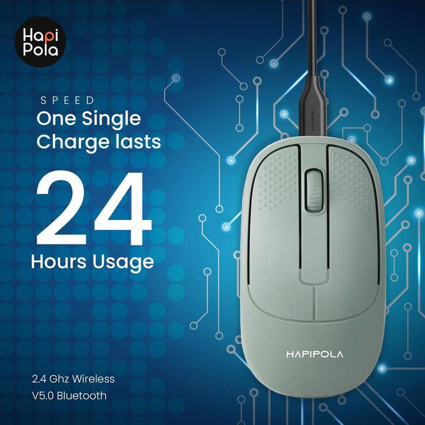 HAPIPOLA Speed Rechargeable Mouse,Wireless Bluetooth Rechargeable Mouse,Portable Lightweight 2.4G 1600 DPI Plug-and-Play Optical Mouse,Compatible with iPad/Laptop/PC/Mac/Windows view 3