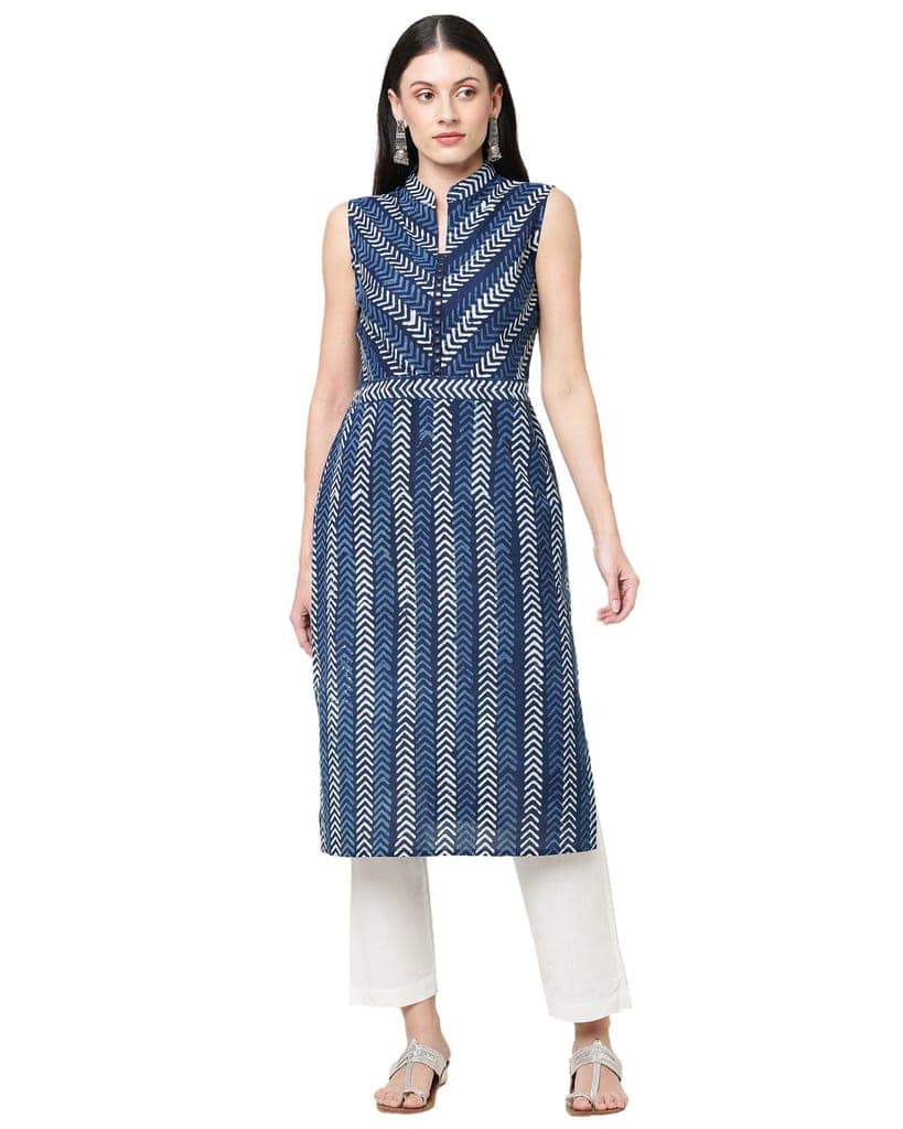 Neel pankh mirror work handcrafted pure cotton kurta view 3