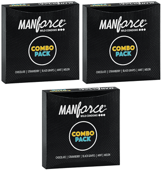 Manforce Premium Range Combo Pack 5 Flavours 50 Pieces (Pack of 5) Transparent Large