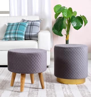 Shadowkart Ottoman Pouffes Sitting Mudda Puffy Stool for Living Room Dressing Table Pouf Round Footstool for Office Home Decor, Check Holland Velvet ,16x16x17 Inch