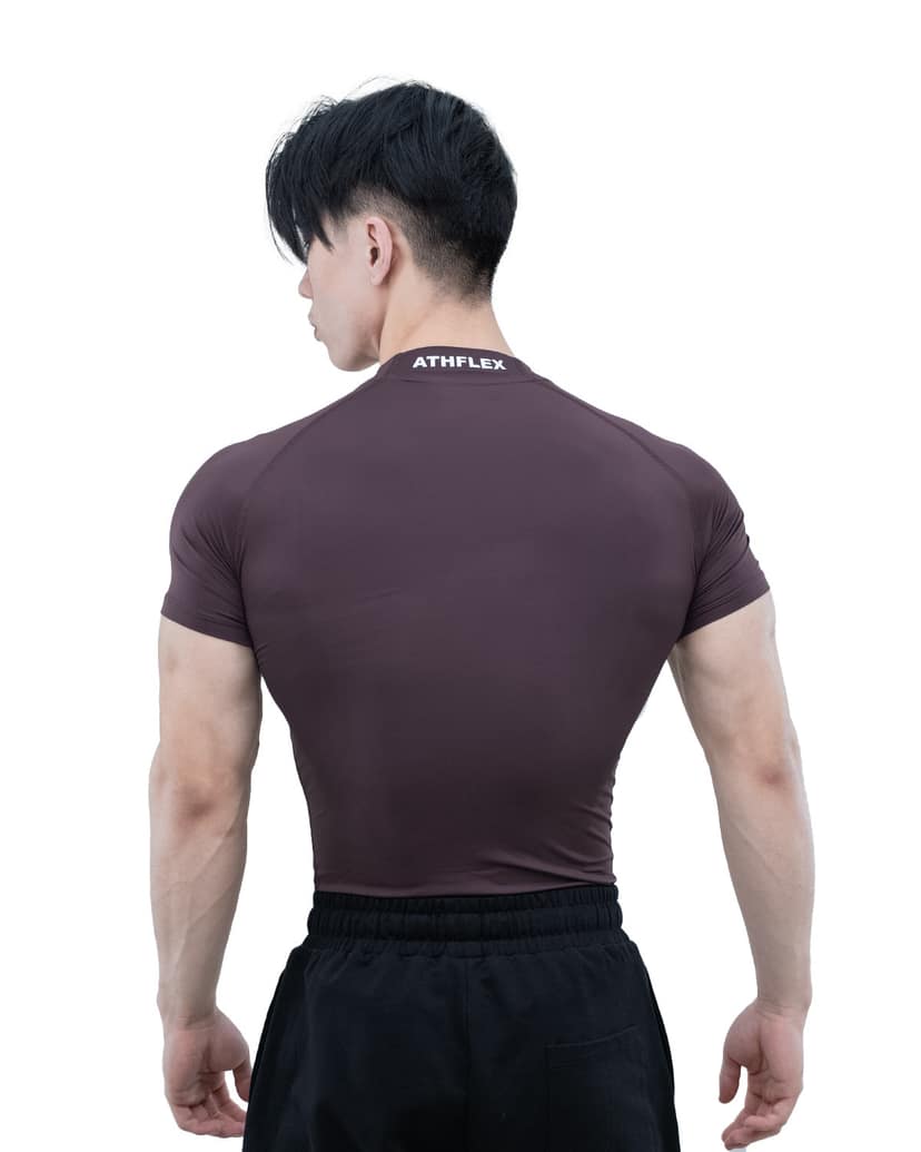 Athflex Men's High-Neck Compression T-Shirt - Nylon Spandex Blend, Moisture-Wicking, 4-Way Stretch, and Muscle Support Sportswear for Workout,Fitness & GYM - crater brown/L view 2