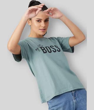 Chimpaaanzee Women Cotton Printed Regular Fit Round Neck T-Shirt ( Mint Green )