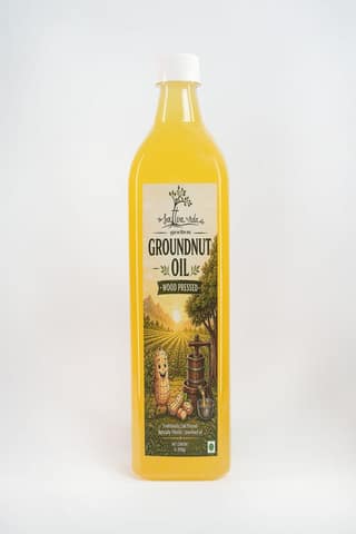Sattva Veda Farms Wood Cold Pressed Groundnut (Peanuts) Oil 1 Litre | PET Bottle | Kolhu/Kacchi Ghani/Chekku | Naturally Cholesterol Free | A1 Grade Groundnuts | Rich Aroma & Flavour