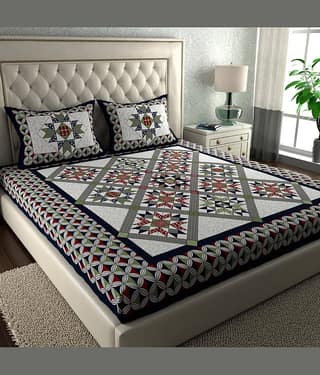 ABHACLOTHO Cotton 1 Double Bedsheet with 2 Pillow Covers ( Multicolor )