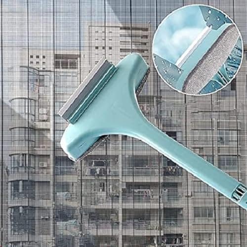 Rushwak Multifunctional Screen Brush 2 in 1 Mesh Cleaning Brush & Wiper with Extended Handle Window Cleaning Brush Net Cleaner Double-Sided Window Mesh Cleaner, Multi Color, Pack of 1, Polypropylene view 2