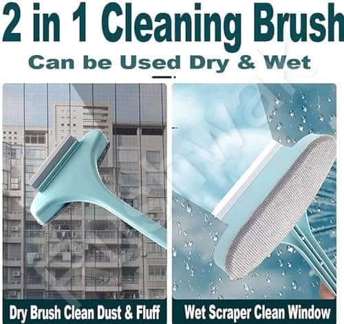 Rushwak Multifunctional Screen Brush 2 in 1 Mesh Cleaning Brush & Wiper with Extended Handle Window Cleaning Brush Net Cleaner Double-Sided Window Mesh Cleaner, Multi Color, Pack of 1, Polypropylene view 3
