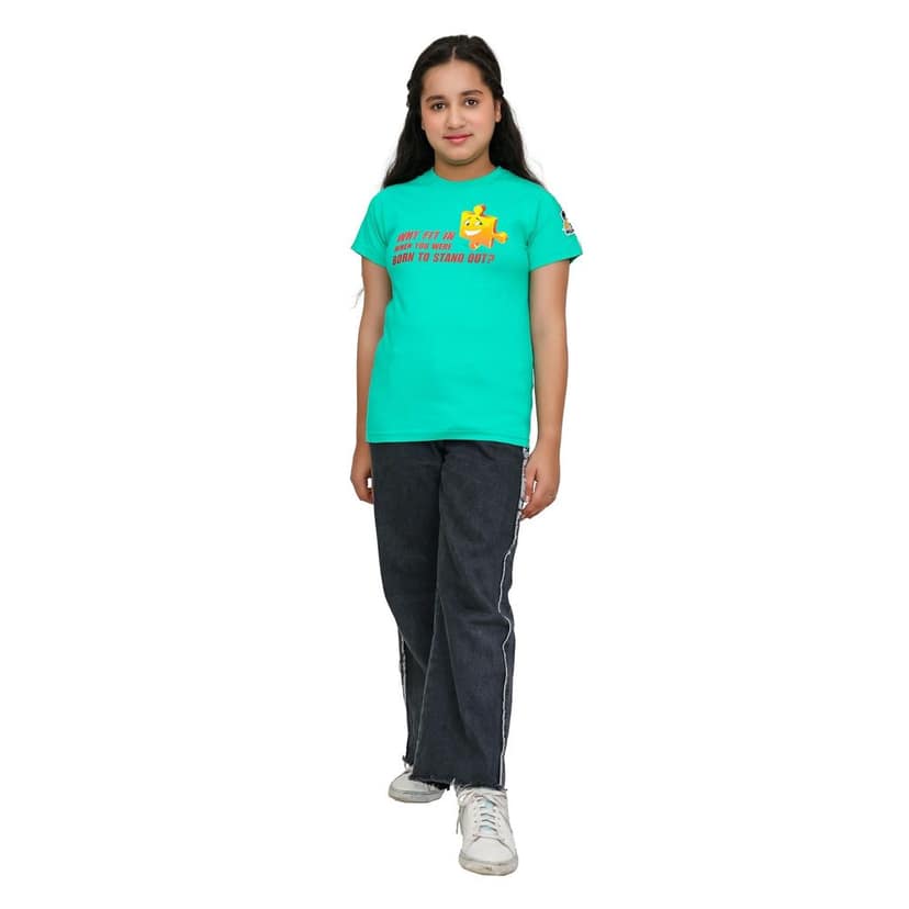 KUCHU Unisex T-Shirt | Why Fit in Print | 8–9 Years | Cotton Modal Fabric | Soft Feel | Breathable | Digitally Printed | Vibrant Colour Teal view 7