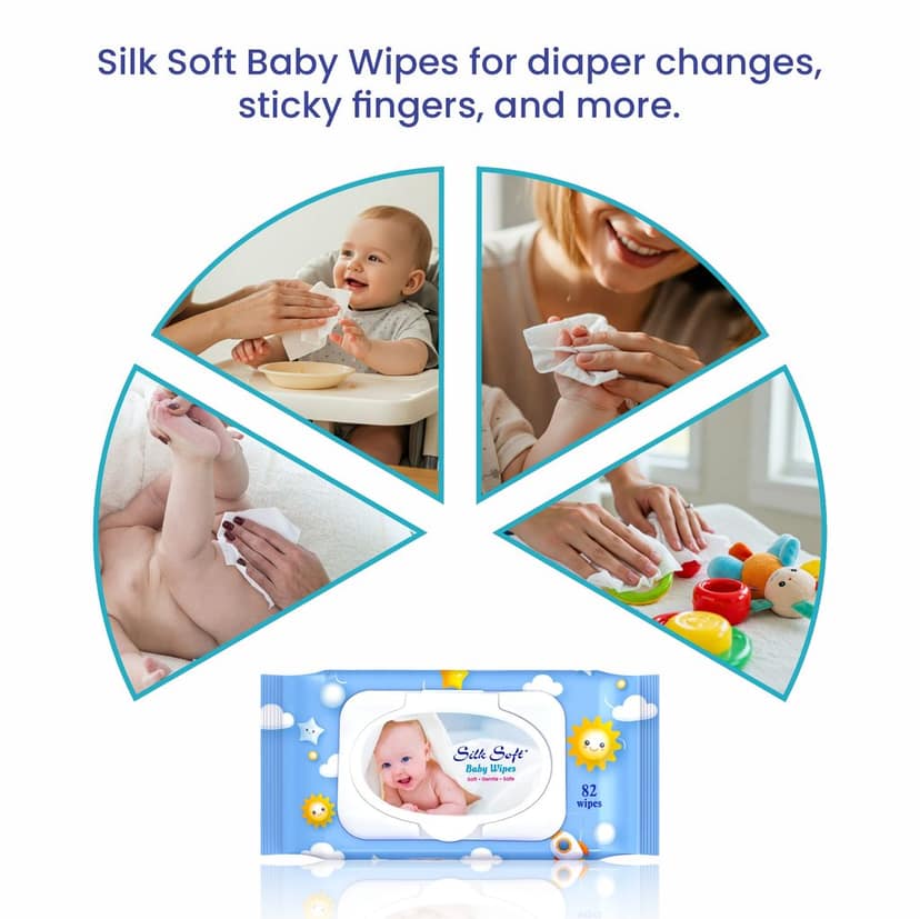 Silk Soft Baby Wet Wipes with Lid– 164 Wipes (82 x 2 Packs) | Fragrance-Free, Alcohol-Free & Hypoallergenic | Extra Thick, Moisturizing & Gentle on Sensitive Baby Skin view 2
