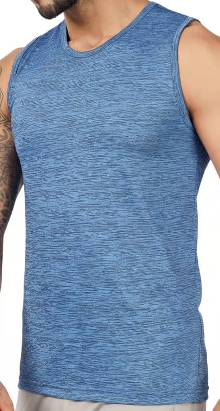 BLUEFICUS Men's GymVest Workout and Muscle Tank Top for Bodybuilding Running Weight Lifting Made by Dryfit Polyester Fabric (Black & Blue) (Pack of 2) view 4