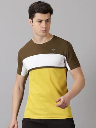 Polyester Olive & Yellow Round Neck