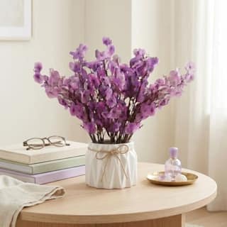 Artificial Lavender Plant in White Pot, 18cm – Realistic Faux Flower Arrangement for Home & Office Décor (Set of